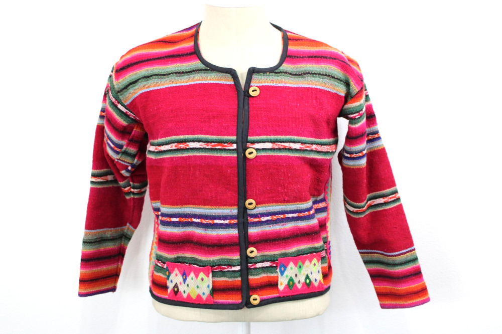 Vintage Handwoven South American Jacket Multicolor Boho Hippie Festival O/S